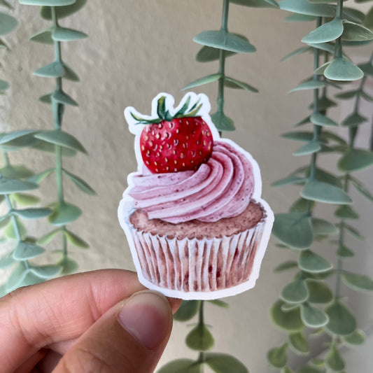 Strawberry Cupcake Vinyl Sticker